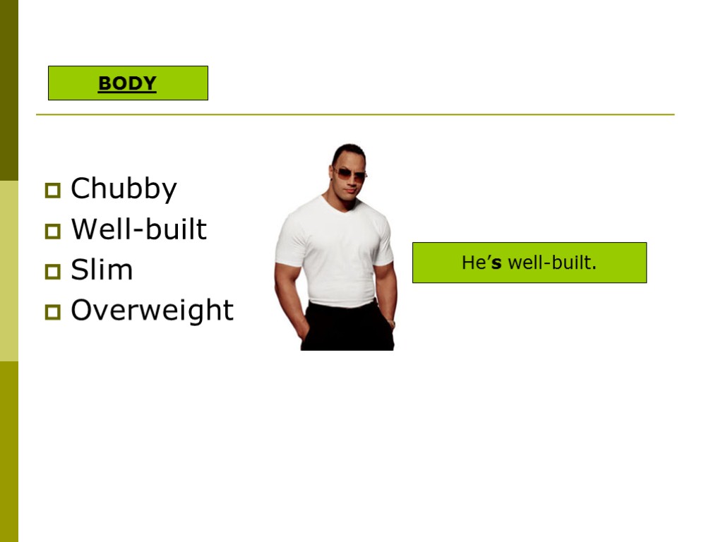 Chubby Well-built Slim Overweight He’s well-built. BODY